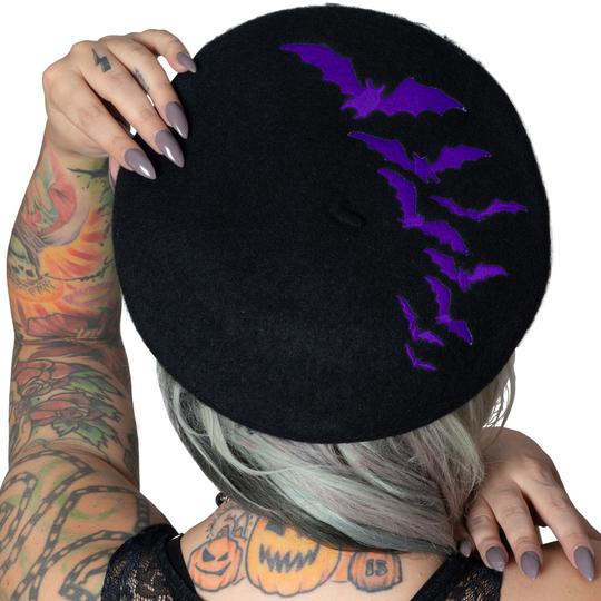 Purple Bat Beret Hat