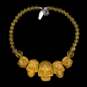 Skull Necklace Gold Glitter