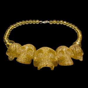 Skull Necklace Gold Glitter