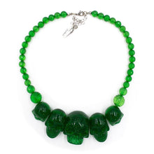 Load image into Gallery viewer, Skull Necklace Green Glitter