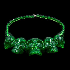 Skull Necklace Green Glitter